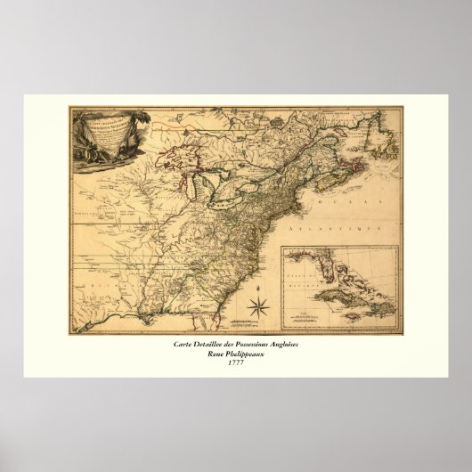  1777 Amerikaanse Colonies Map van Phelippeaux Poster (Voorkant)