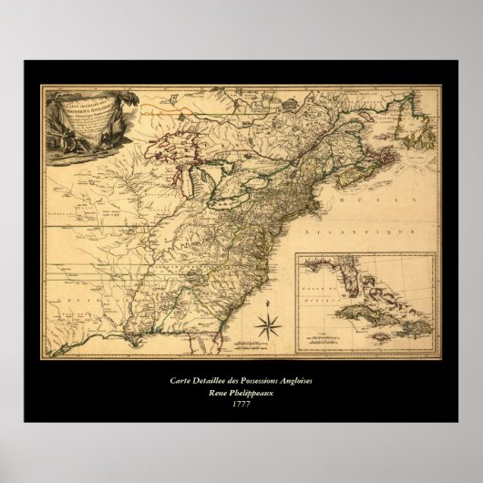  1777 Amerikaanse Colonies Map van Phelippeaux Poster (Voorkant)