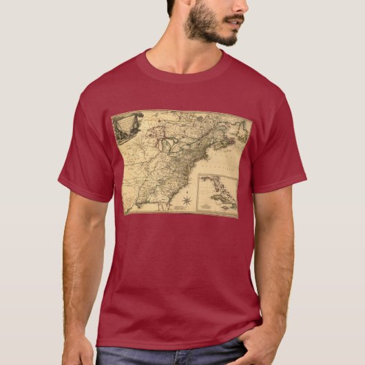  1777 Amerikaanse Colonies Map van Phelippeaux T-shirt (Voorkant)