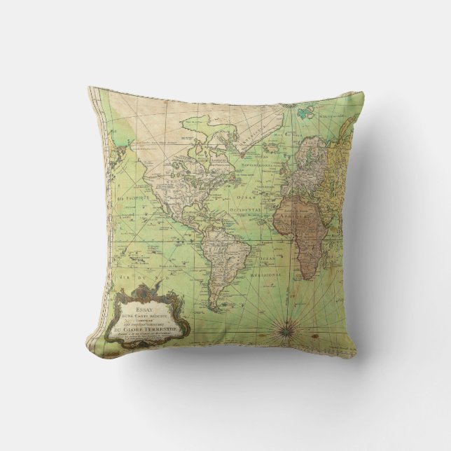 1778 Bellin Nautical Chart of Map of the World Kussen (Voorkant)