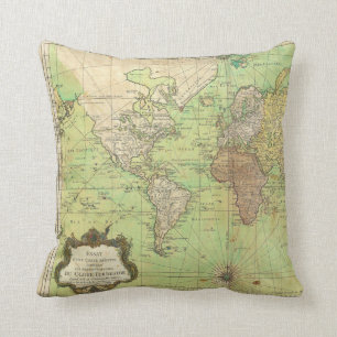 1778 Bellin Nautical Chart of Map of the World Kussen
