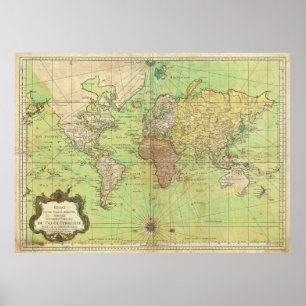 1778 Bellin Nautical Chart of Map of the World Poster