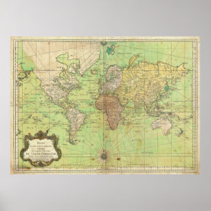 1778 Bellin Nautical Chart of Map of the World Poster
