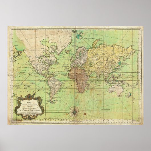 1778 Bellin Nautical Chart of Map of the World Poster (Voorkant)