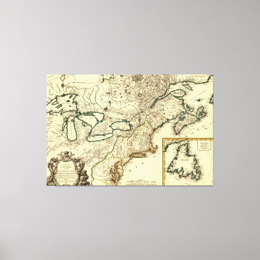 1778 Kaart van Canada en de Verenigde Staten Canvas Afdruk (Voorkant)