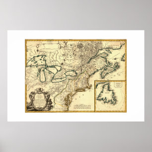 1778 Kaart van Canada en de Verenigde Staten Poster