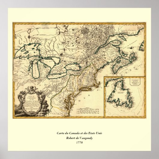 1778 Kaart van Canada en de Verenigde Staten Poster (Voorkant)