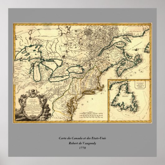 1778 Kaart van Canada en de Verenigde Staten Poster (Voorkant)