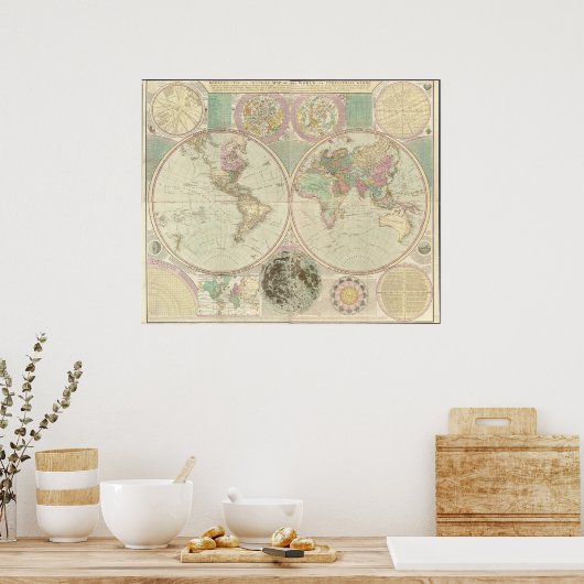 1780 Kaart van de wereld Poster (Keuken)