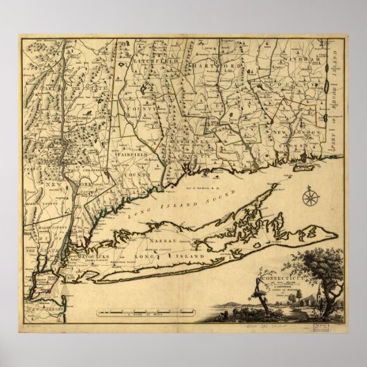 1780 Map of Connecticut and Long Island, NY Poster (Voorkant)