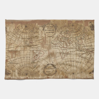 1783  Antieke Wereldkaart met borduurwerk Theedoek