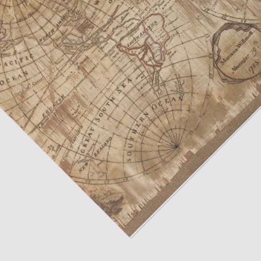 1783  Antieke Wereldkaart met borduurwerk Tissuepapier (Detail)