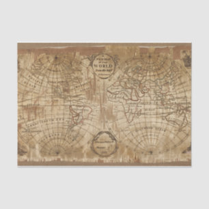 1783 Antieke Wereldkaart met borduurwerk Tissuepapier