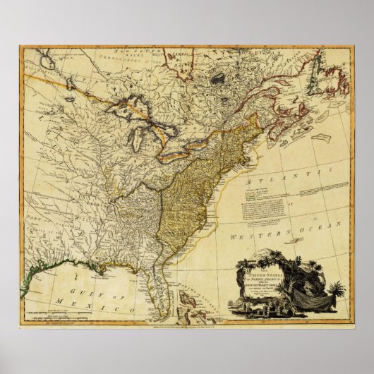 1784 Map of the United States of America by Faden Poster (Voorkant)
