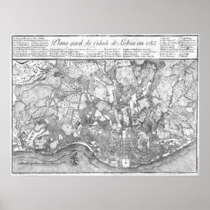 1785 Kaart van Lissabon Poster