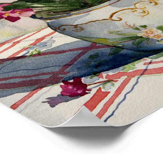 1790 Afrikaanse Violets in Blue Pot Art afdrukken Poster (Hoek)