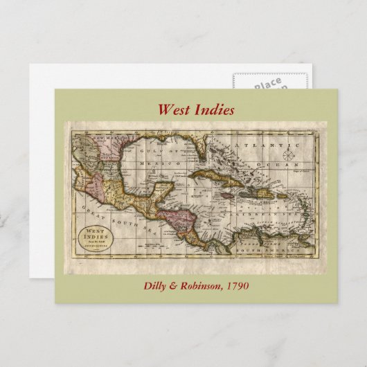 1790 Map of The West Indies by Dilly and Robinson Briefkaart (Voorkant / Achterkant)