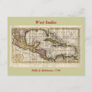 1790 Map of The West Indies by Dilly and Robinson Briefkaart