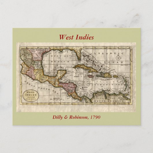1790 Map of The West Indies by Dilly and Robinson Briefkaart (Voorkant)