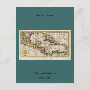 1790 Map of The West Indies by Dilly and Robinson Briefkaart