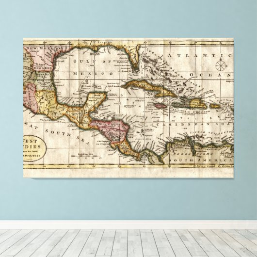 1790 Map of The West Indies by Dilly and Robinson Canvas Afdruk (Insitu (Houten vloer))