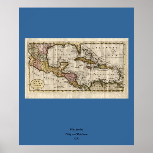 1790 Map of The West Indies by Dilly and Robinson Poster (Voorkant)