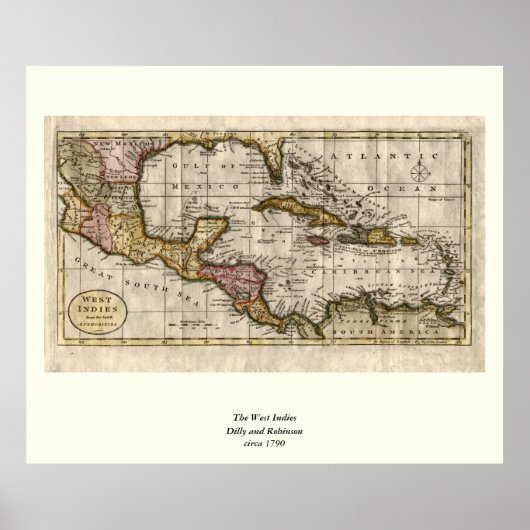 1790 Map of The West Indies by Dilly and Robinson Poster (Voorkant)