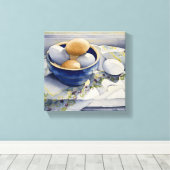 1791 Eieren in Blue Bowl Verpakt Canvas Print (Insitu (Houten vloer))