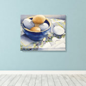 1791 Eieren in Blue Bowl Verpakt Canvas Print (Insitu (Houten vloer))