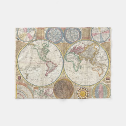 1794 Double Hemisphere Map Fleece Deken (Voorkant (Horizontaal))