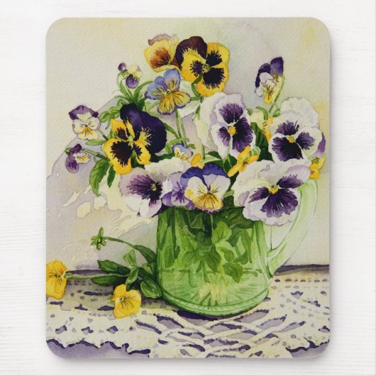 1794 Pansies in Groen Glass Pitcher Muismat (Voorkant)