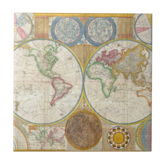 1794 Samuel Dunn Map of the World in Hemispheres Tegeltje (Voorkant)