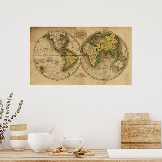 1795 Kaart van de wereld Poster (Keuken)