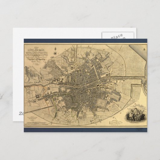 1797 Kaart van Dublin Ierland (Voorkant / Achterkant)