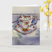 1799 Teacup op Linen Birthday Card Kaart (Gele Bloem)