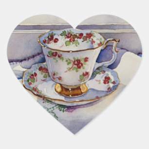 1799 Teacup op Linen Hart Sticker