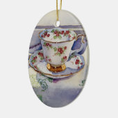 1799 Teacup op Linen Keramisch Ornament (Links)