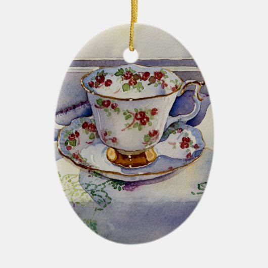 1799 Teacup op Linen Keramisch Ornament (Voorkant)