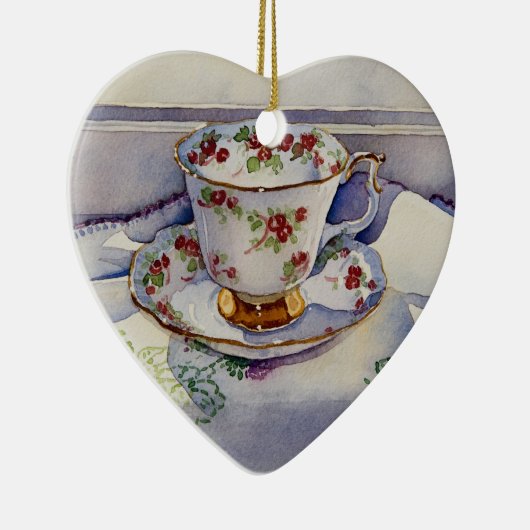 1799 Teacup op Linen Keramisch Ornament (Rechts)