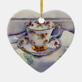 1799 Teacup op Linen Keramisch Ornament (Voorkant)