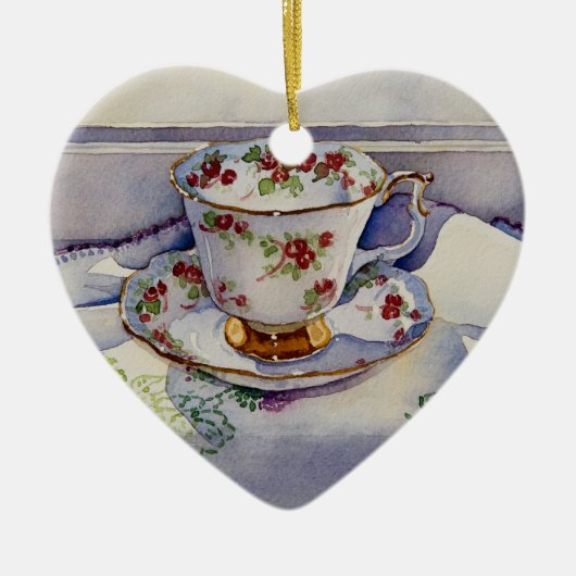 1799 Teacup op Linen Keramisch Ornament (Voorkant)