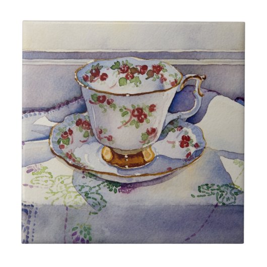 1799 Teacup op Linen Tegeltje (Voorkant)