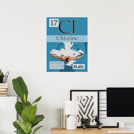 17. Chlorine (Cl) Periodieke tabel van de elemente Poster (Thuiskantoor)