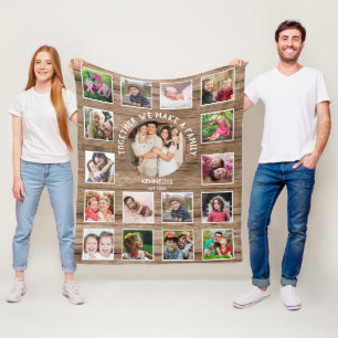 17 Foto Collage Familienaam Quote Rustic Wood Fleece Deken