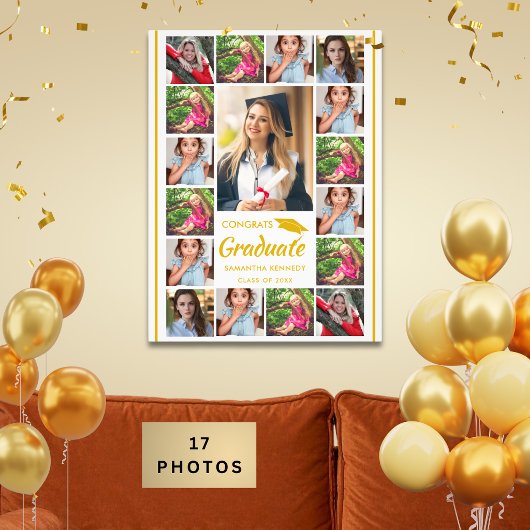 17 Foto Collage Goud Gefeliciteerd Afgestudeerd Af Afdruk