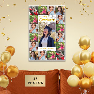 17 Foto Collage Goud Gefeliciteerd Geslaagd Wit Poster