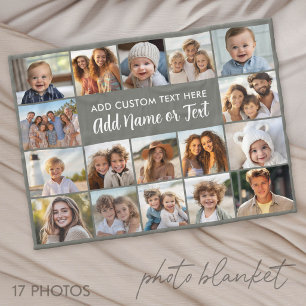 17 Foto Collage - Grijs met Tekstblok in het Midde Fleece Deken