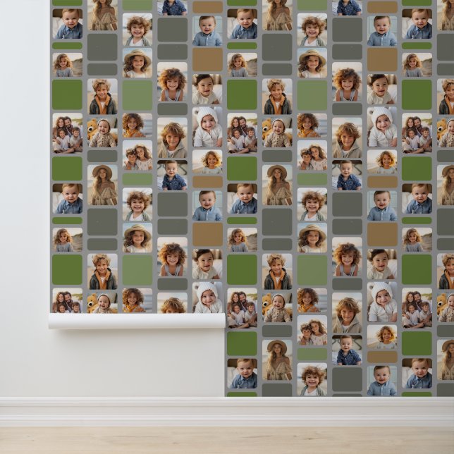 17 Fotocollage met Mod Pattern en warme kleuren Behang (Applicatie)
