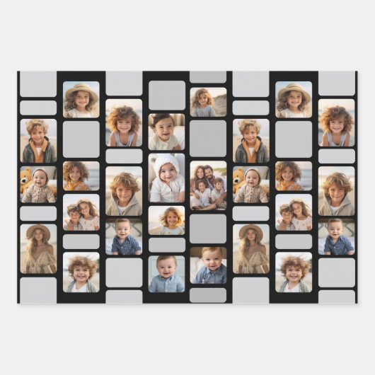 17 Fotocollage met Mod Pattern - Grijze tinten Inpakpapier Vel (Voorkant 2)