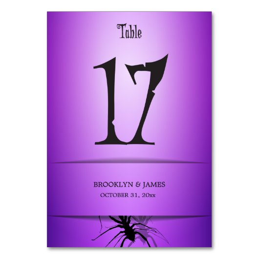 17 Halloween Wedding Table Numbers Paarse Spider Kaart (Voorkant)